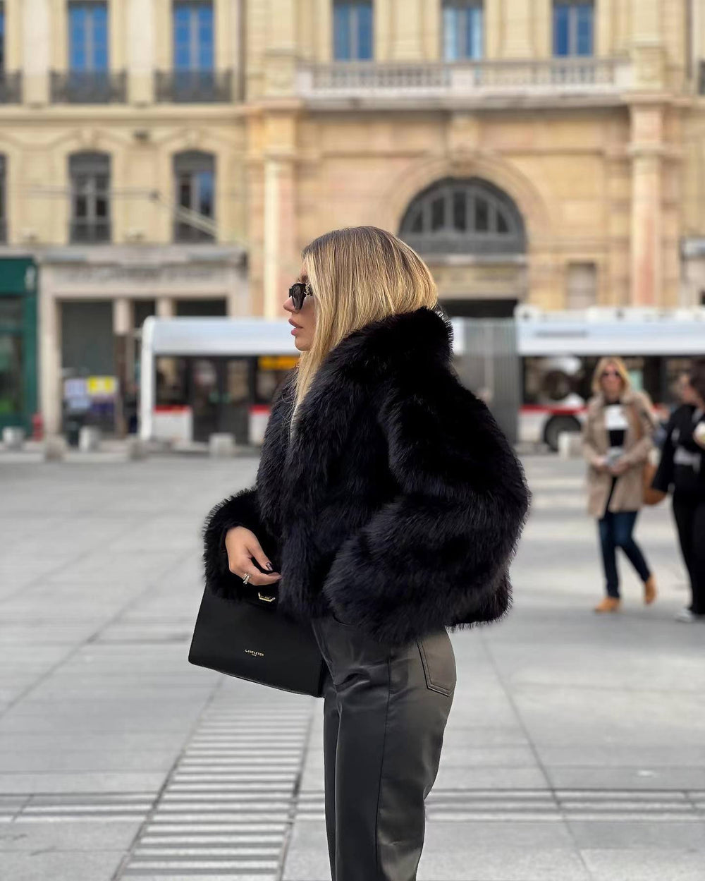 Solid Faux Graceful Fur Collar Jacket Women Faux Fur Coats