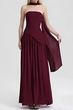 Solid Bustier High Slit Formal Dress S / Red