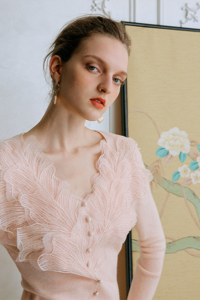 Feather Lace Detail Knit Top Main image