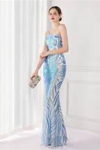 Sparkle Beaded V Neck Party Gown Formal Dress S / Blue