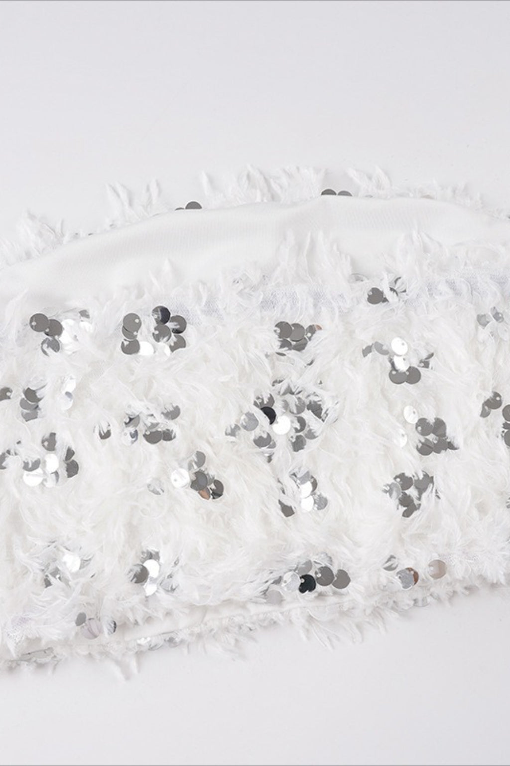 White Sequin Faux Fur Bustier Tube Top