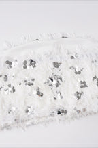 White Sequin Faux Fur Bustier Tube Top