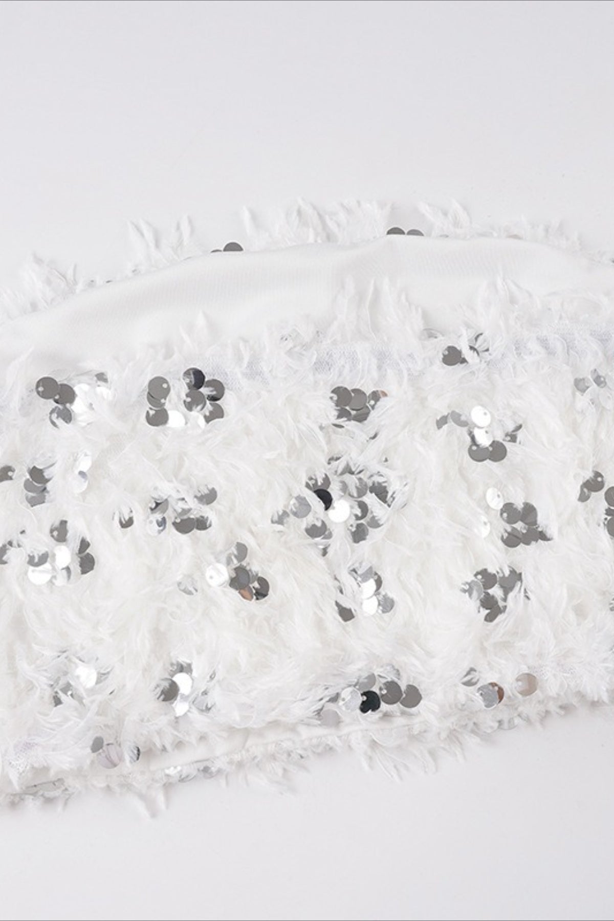 White Sequin Faux Fur Bustier Tube Top