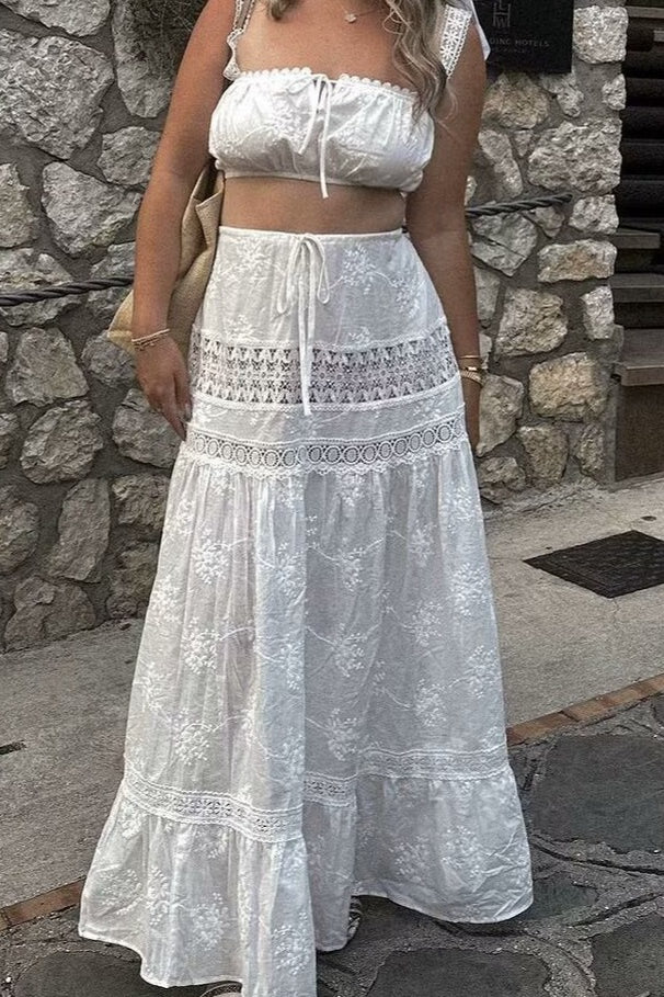 Two Piece Lace Cami Top Boho Skirt Set Main image