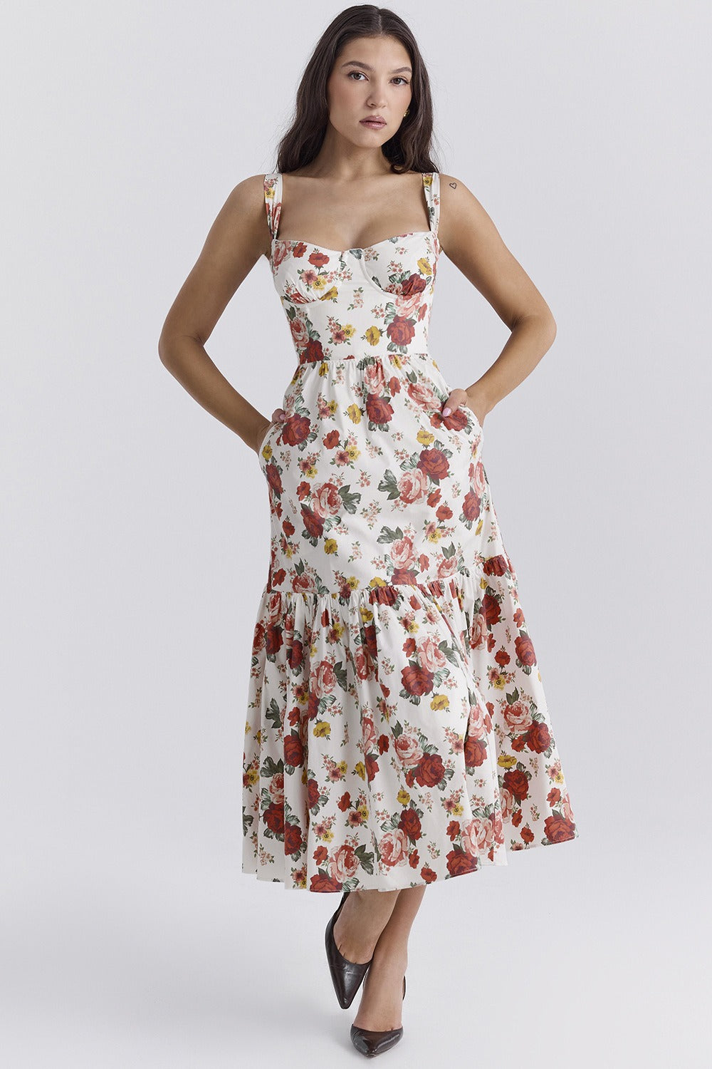 Floral Tiered A-Line Spaghetti Strap Floral Dress Secondary image