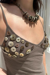 Edgy Corset Button Accent Back Cutout Tank Top