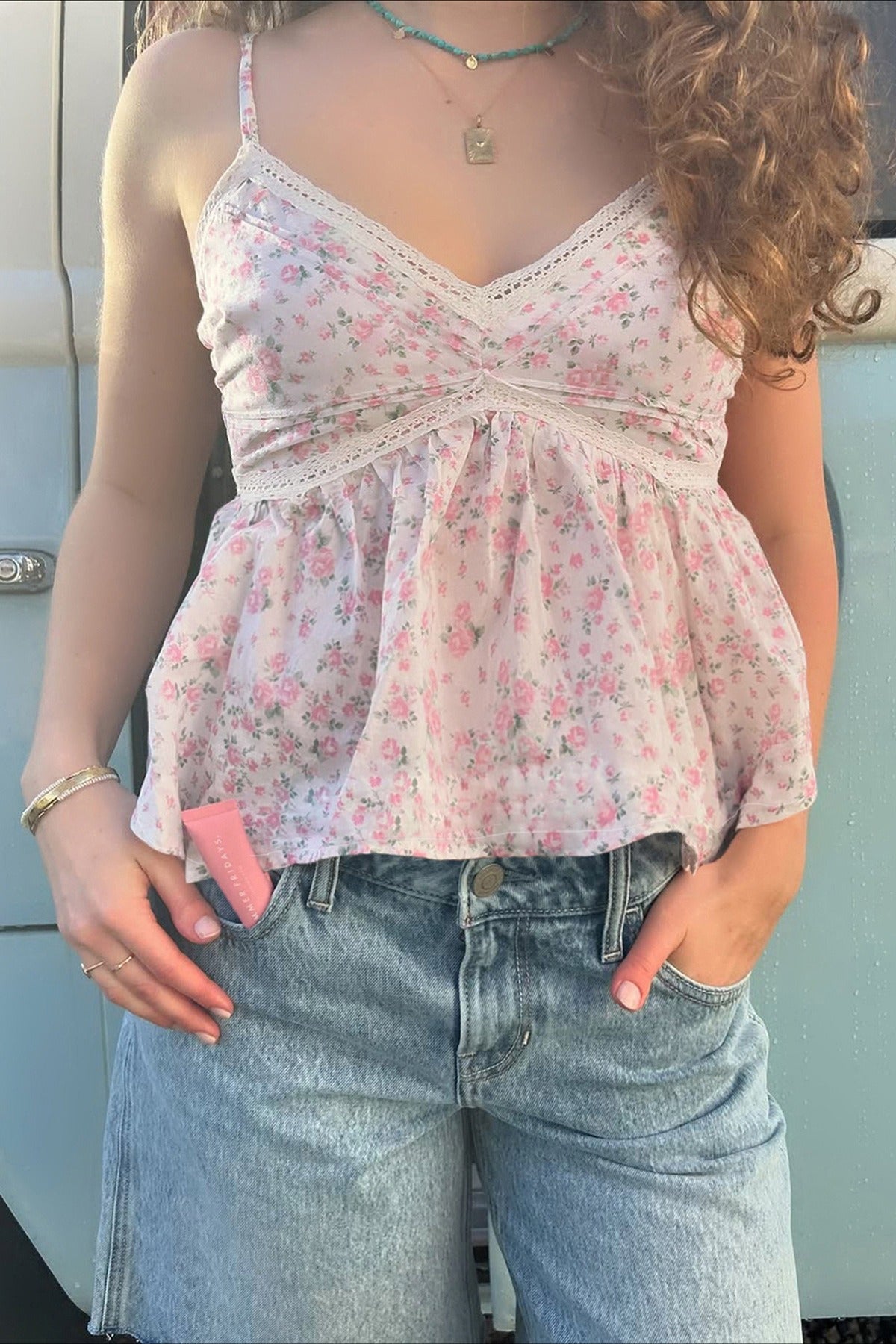 Sweet Floral V Neck  Backless Crop Top Main image
