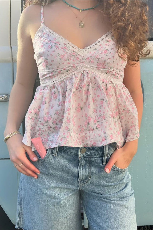 Sweet Floral V Neck  Backless Crop Top Main image
