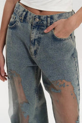 Y2K Mesh See Through Relaxed Straight Jeans
