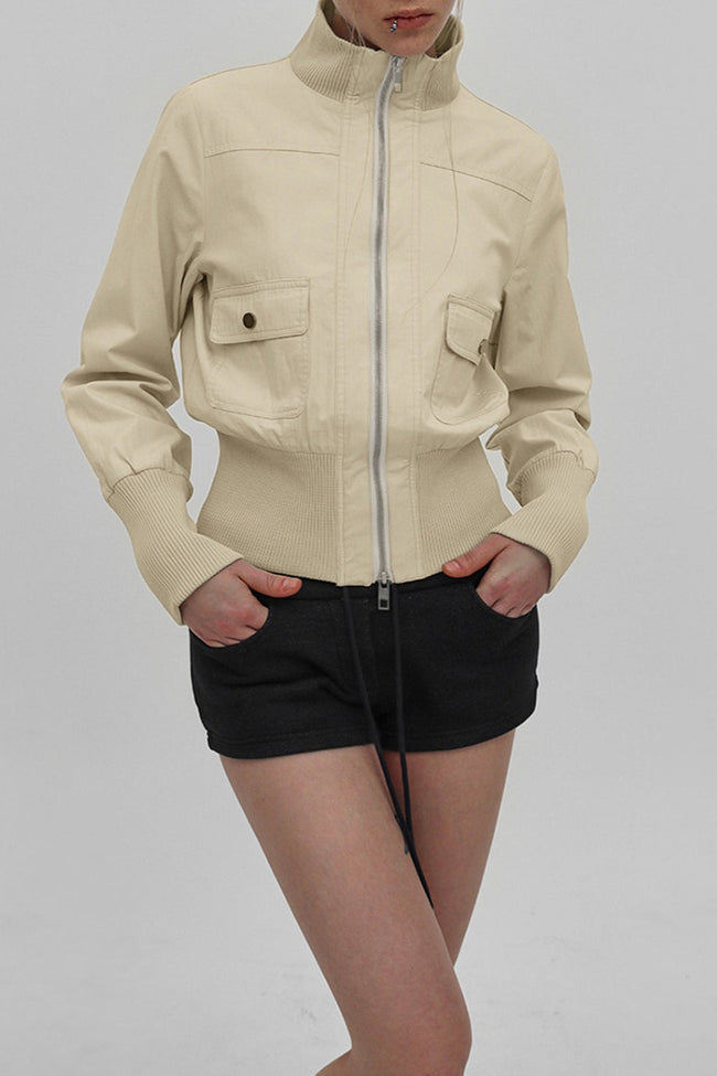 Utility Belted Stand Collar Jacket S / Beige Main image