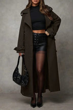 Long Notched Lapel Wool Blend Overcoat
