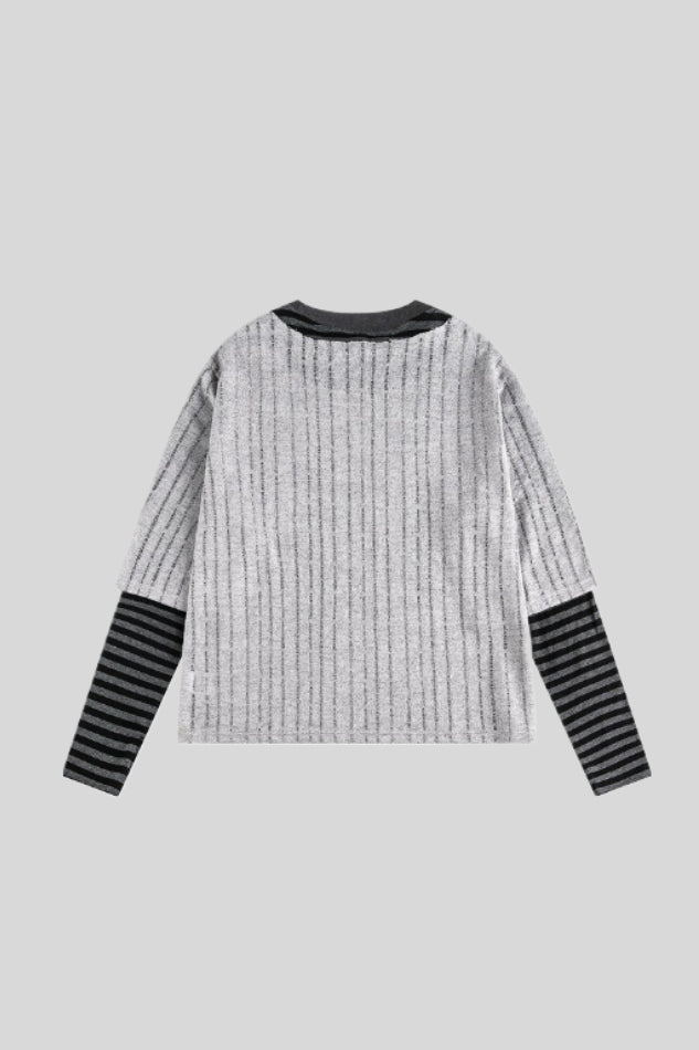 Distressed Collage Graphic Striped Layered Tee