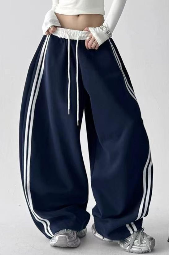 Contrast High Waist Athletic Fluid Wide Leg Pants Main image