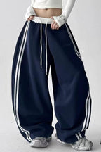 Contrast High Waist Athletic Fluid Wide Leg Pants