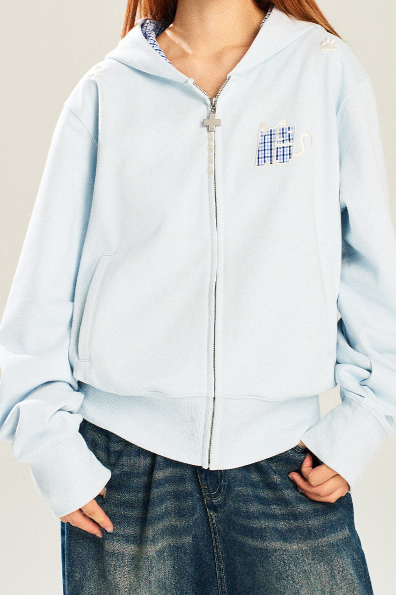 Leopard Lined Devil Horn Cross Zip Hoodie