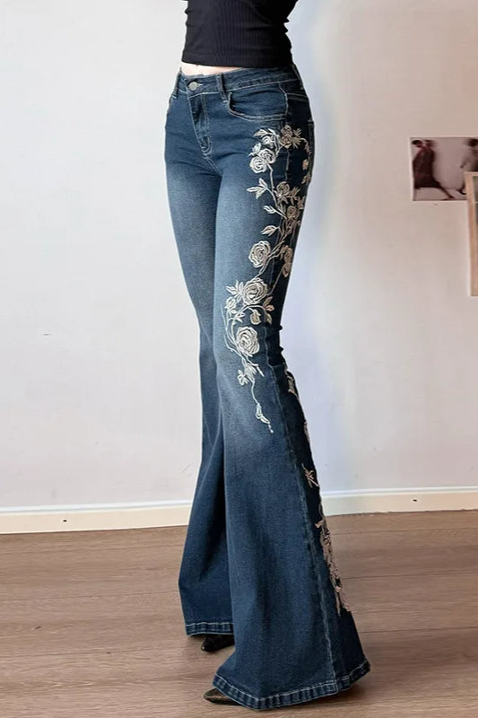Vintage Plant Embroidered Bootcut Jeans Secondary image