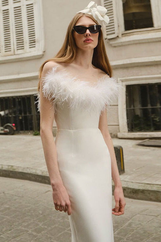 Faux Fur Trim Strapless Bodycon Dress Main image