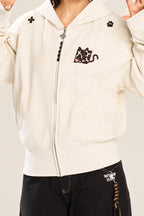 Leopard Lined Devil Horn Cross Zip Hoodie