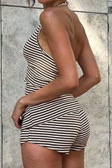 Striped Halter Neck Y2K Two Piece Shorts Set