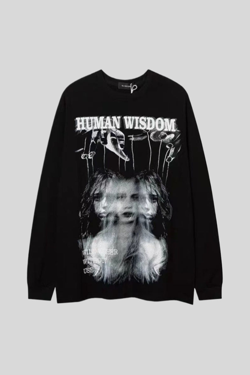 Human Wisdom Photo Graphic Oversized Sweatshirt