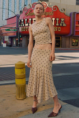 Polka Dot Crop Top High Waist Pencil Skirt Set