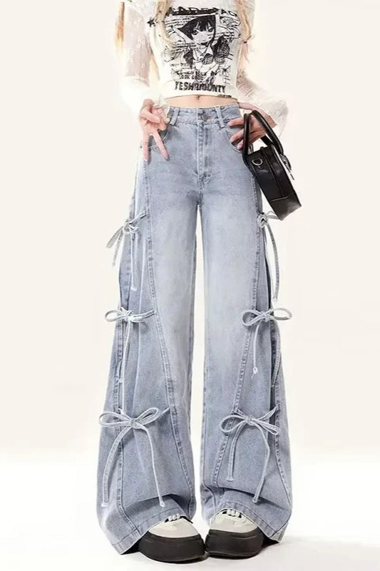 Vintage Bow Bandage Wide Leg Jeans Blue / S Main image