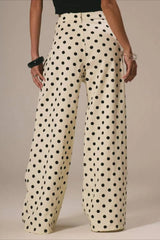 Polka Dot Casual Mid Waist Wide Pants