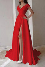 V Neck Ruffle Formal Dress