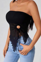 Asymmetric Strapless Tie Front Tube Top