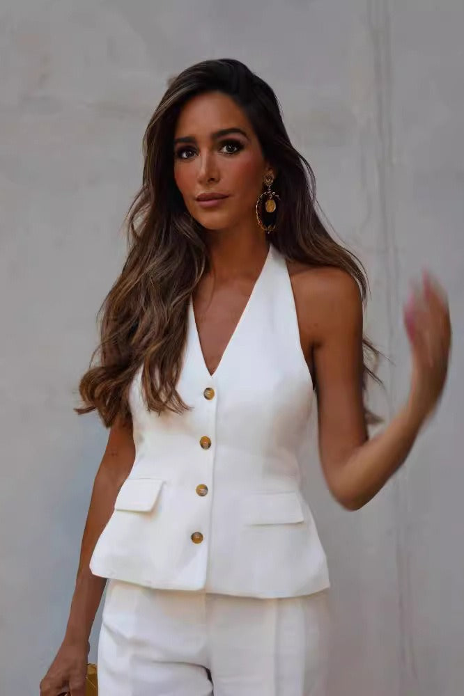 Open Back Halter Two Piece Vest Pants Set Main image