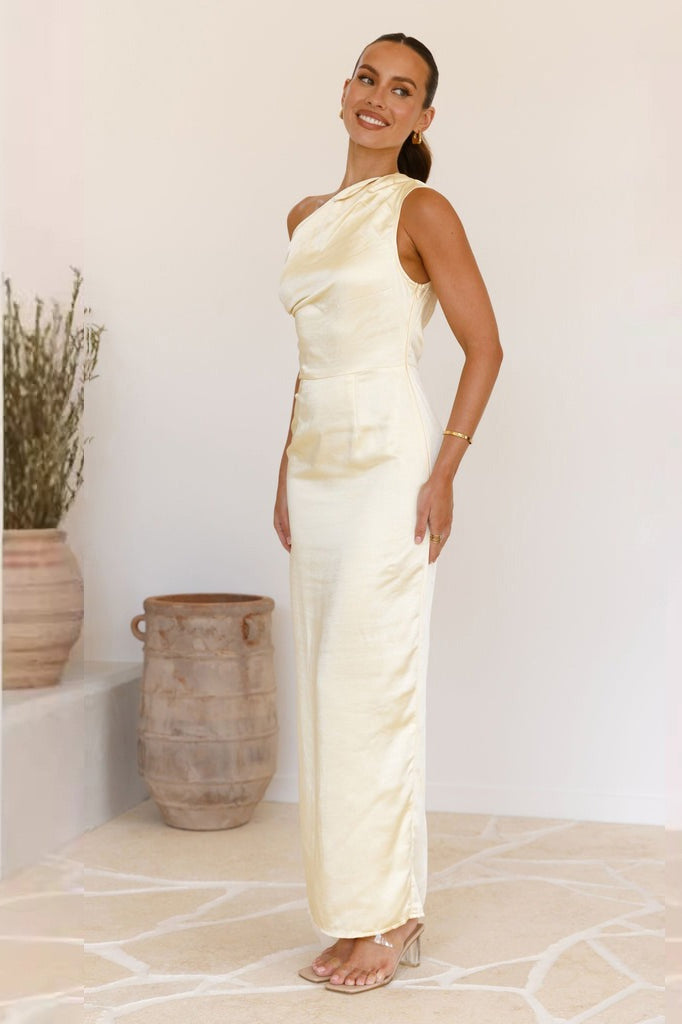 Solid Sleeveless Asymmetric Formal Dress S / Beige