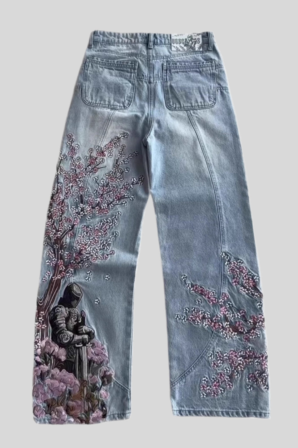 Samurai Blossom Embroidered Wide Leg Jeans