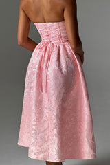 Solid Jacquard Strapless A-Line Party Dress