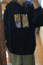 Crochet Trim Graphic Pullover Fleece Hoodie