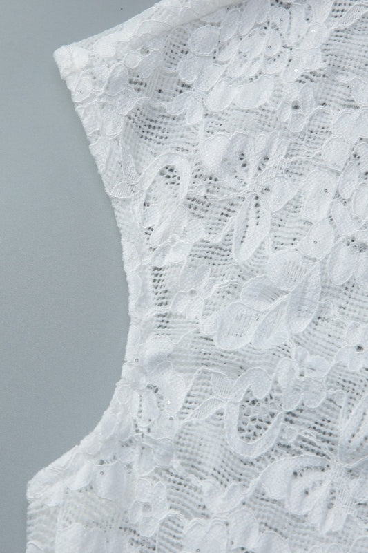 White Floral Lace Hollow Out Sheer Tee