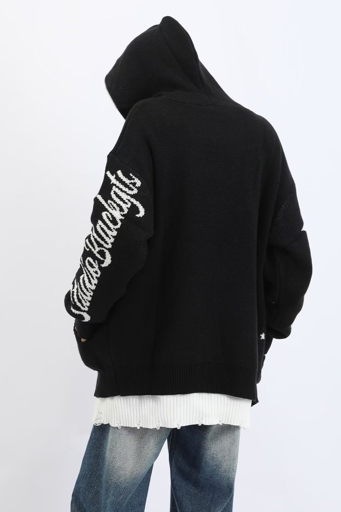 Star Pattern Vintage Knit Zip Up Hoodie