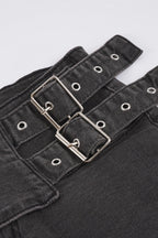Side Metal Buckle Low Rise Flare Leg Jeans