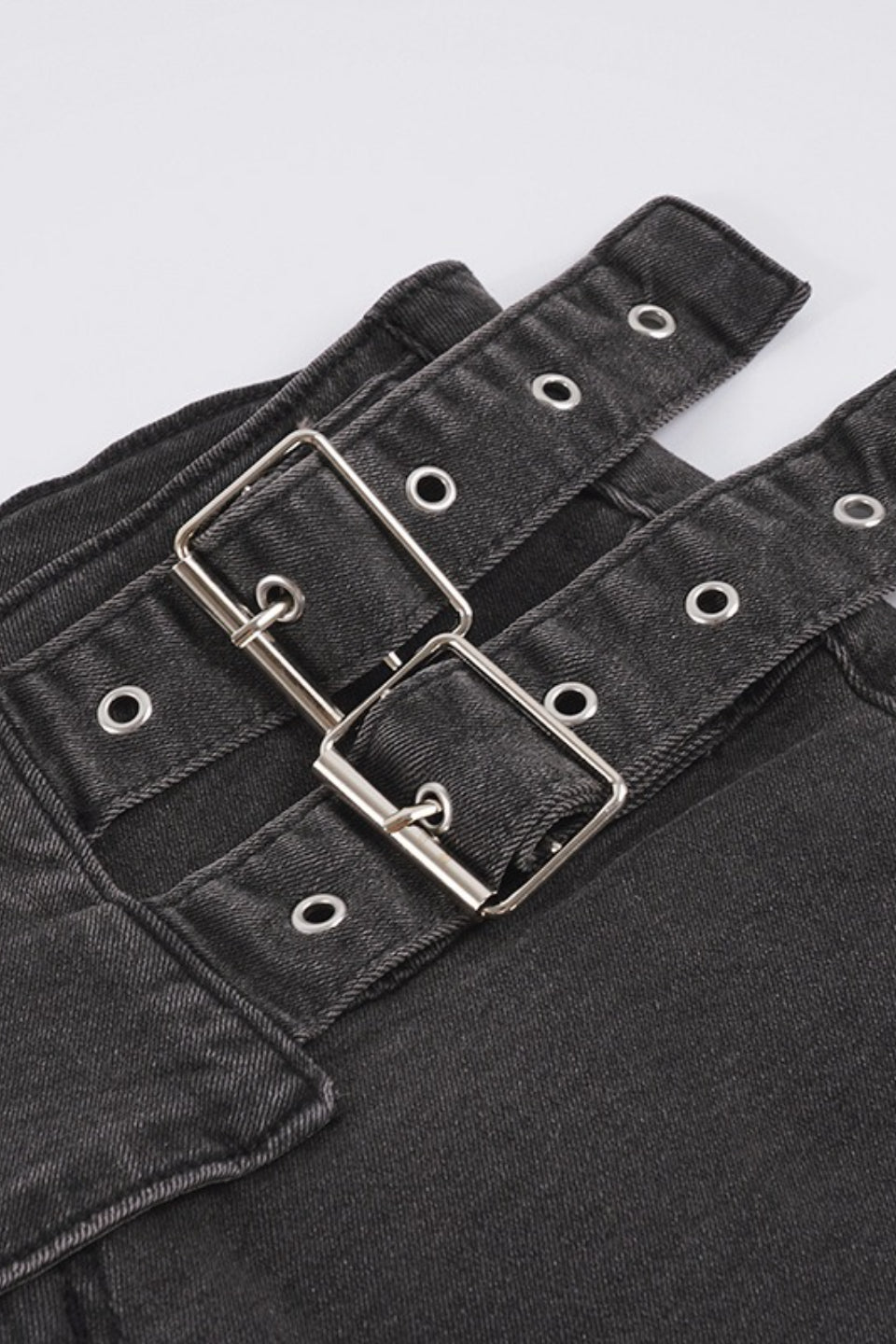 Side Metal Buckle Low Rise Flare Leg Jeans