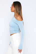 Off Shoulder Ruffled Long Sleeve Knit Top