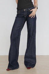 Letter Embroidery Vintage Low Rise Slim Flare Jeans