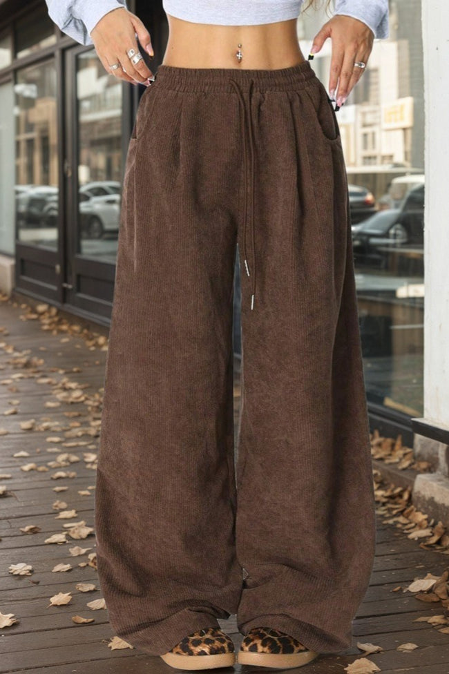 Draped Elastic Waist Wide Knit Pants Main image
