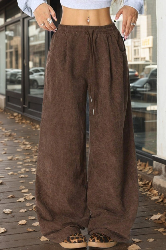 Draped Elastic Waist Wide Knit Pants Main image