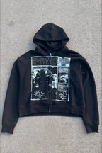 Washed Graphic Cropped Hoodie
