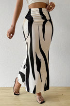 Zebra Print High Waist Bodycon Mermaid Maxi Skirt