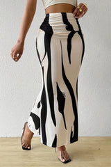 Zebra Print High Waist Bodycon Mermaid Maxi Skirt