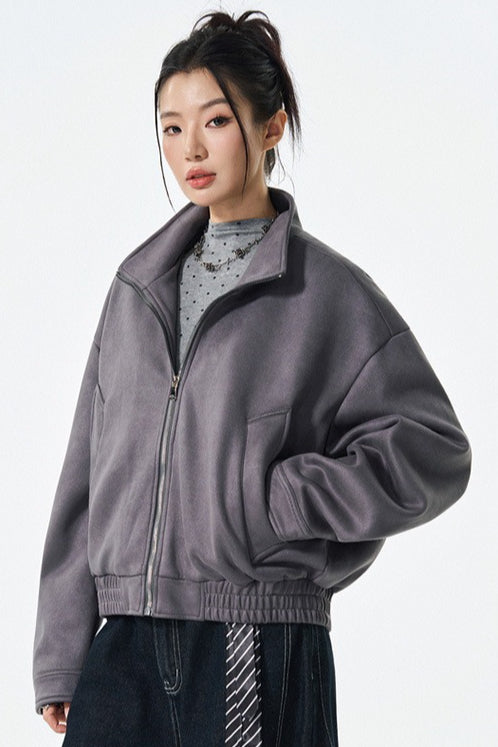 PU Leather Moto Style Longline Jacket S / Grey Main image