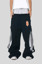 Contrast Double Waist Stripe Wide Leg Sweatpants