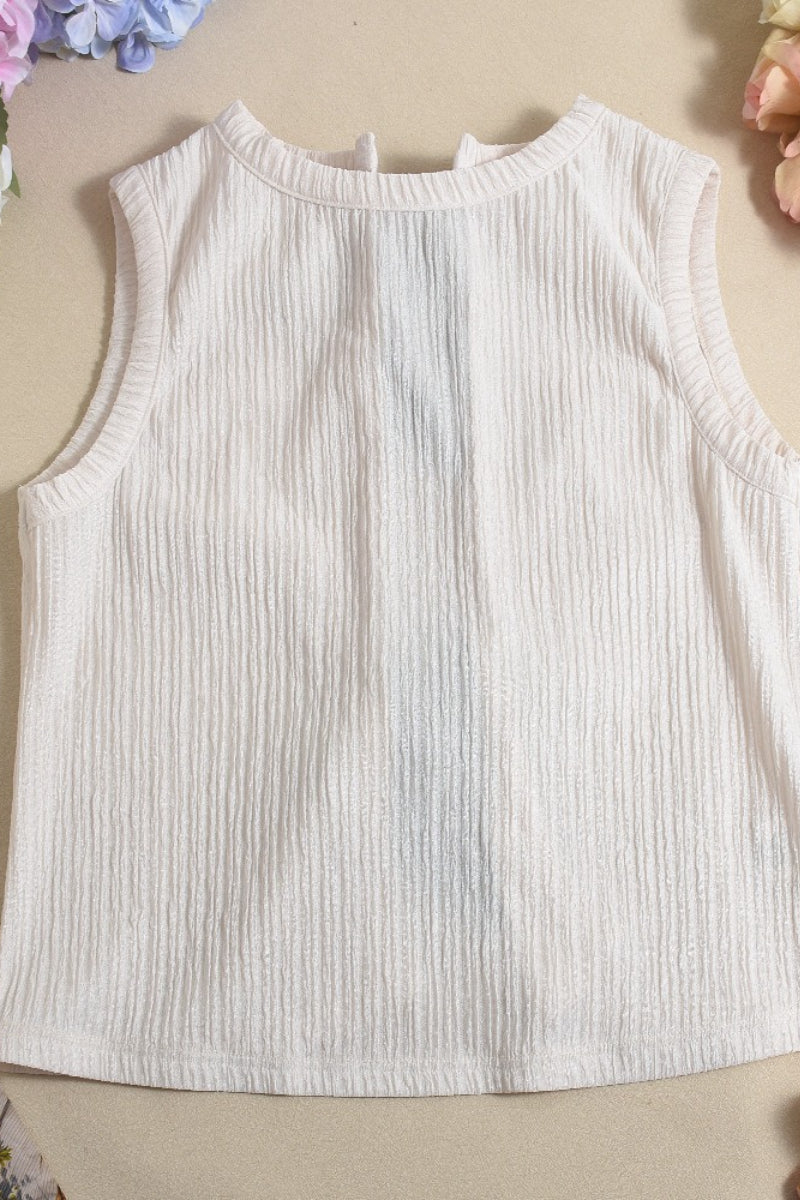 Double Bow Open Back Pleated Tank Top