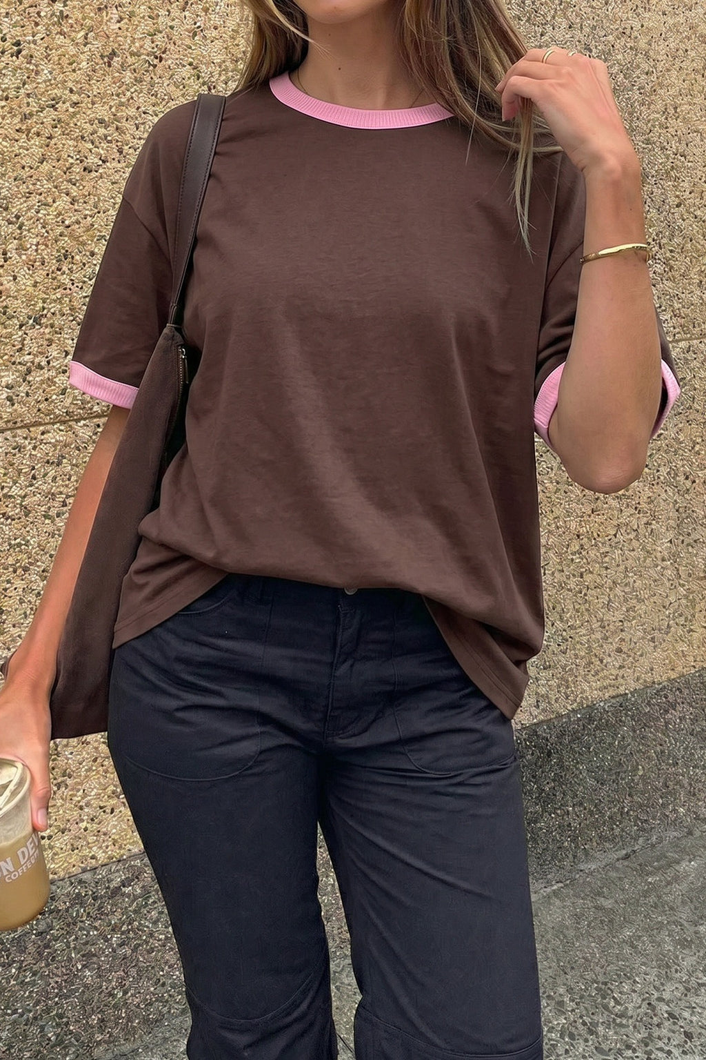 Color Block Ribbed Drop Shoulder Tee
