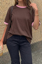 Color Block Ribbed Drop Shoulder Tee